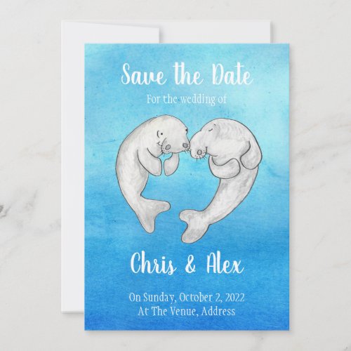 Cute manatees save the date invitation