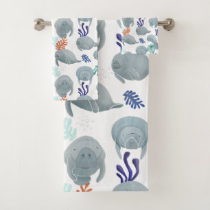 Cute Manatees With Bubbles Pattern Bath Towel Set