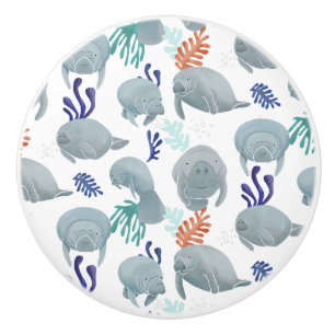 Cute Manatees With Bubbles Pattern  Ceramic Knob