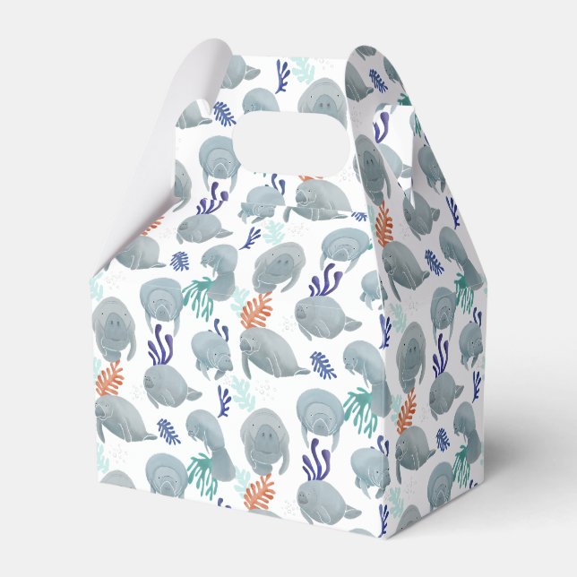 Cute Manatees With Bubbles Pattern Favor Boxes (Front Side)