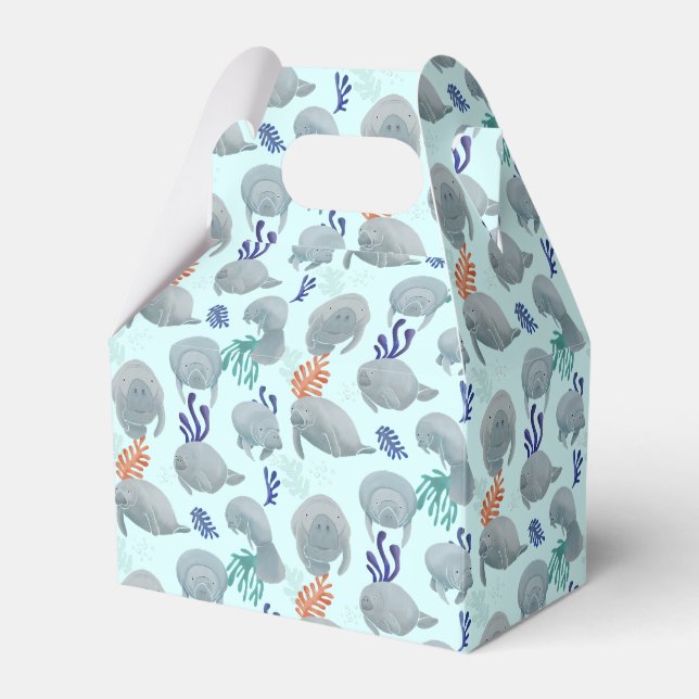 Cute Manatees With Bubbles Pattern - Light Blue Favor Boxes (Front Side)