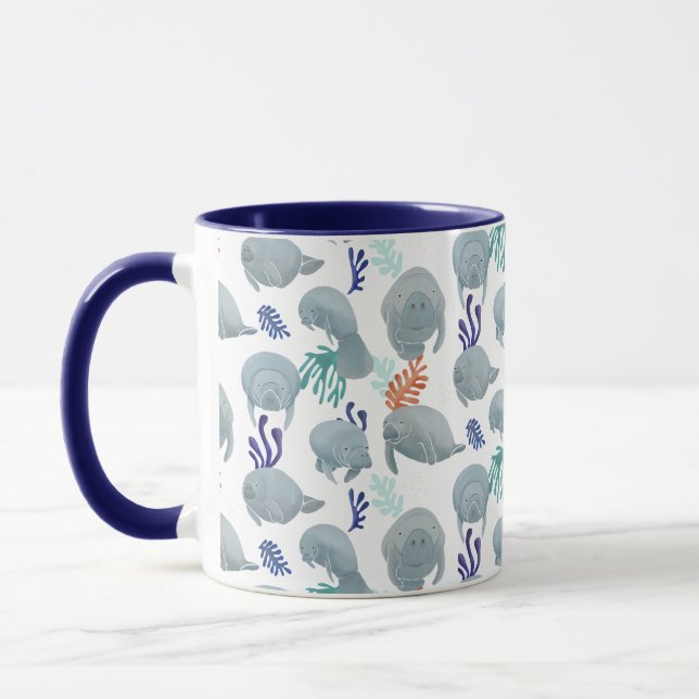 Cute Manatees With Bubbles Pattern  Mug (Left)