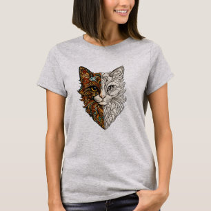 Cute Mandala Artistic Floral Cat Face T-Shirt
