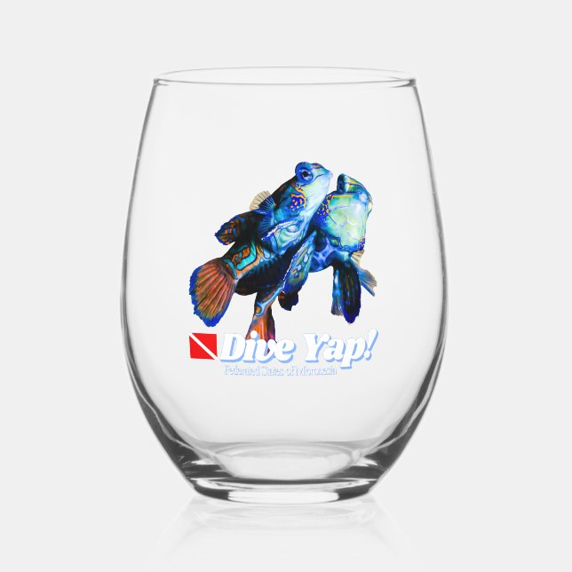 Cute mandarin fish couple cutout stemless wine glass (Front)