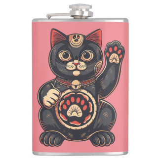 cute Maneki Neko cat print drawn Japanese  Flask