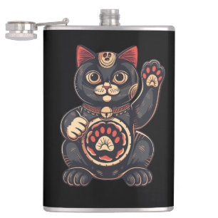  cute Maneki Neko cat print drawn Japanese  Flask