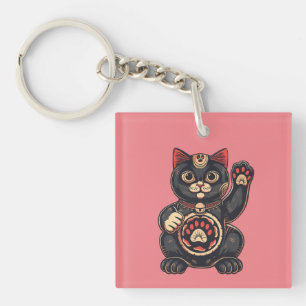  cute Maneki Neko cat print drawn Japanese  Keychain