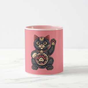 cute Maneki Neko cat print drawn Japanese Mug
