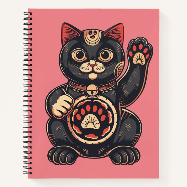 cute Maneki Neko cat print drawn Japanese  Notebook (Front)