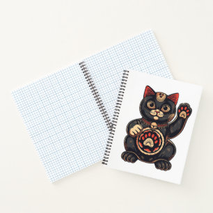 cute Maneki Neko cat print drawn Japanese Notebook