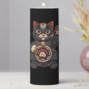  cute Maneki Neko cat print drawn Japanese  Pillar Candle