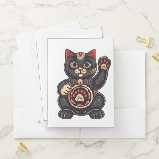 cute Maneki Neko cat print drawn Japanese Pocket Folder