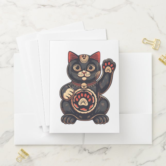 cute Maneki Neko cat print drawn Japanese Pocket Folder (In Situ)
