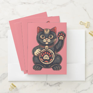cute Maneki Neko cat print drawn Japanese Pocket Folder