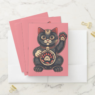  cute Maneki Neko cat print drawn Japanese  Pocket Folder