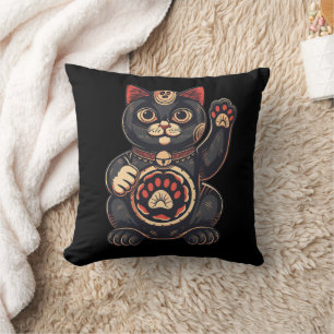  cute Maneki Neko cat print drawn Japanese  Throw Pillow