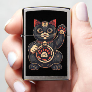 cute Maneki Neko cat print drawn Japanese Zippo Lighter