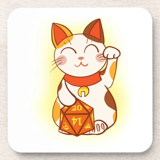 Cute Maneki Neko Fortune Kitty Gamer Beverage Coaster (Front)