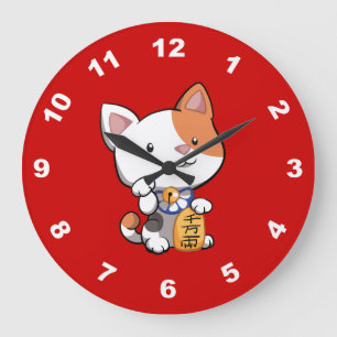 Cute Maneki Neko (Lucky Beckoning Cat) Large Clock