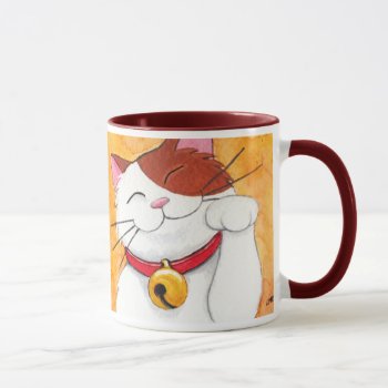 Cute Maneki Neko Lucky Calico Cat Mug by LisaMarieArt at Zazzle