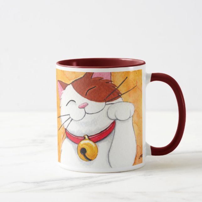 Cute Maneki Neko Lucky Calico Cat Mug (Right)