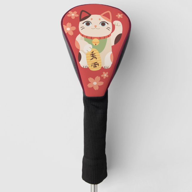 Cute Maneki Neko Lucky Cat Golf Head Cover (Front)