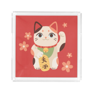 Cute Maneki Neko Lucky Cat Serving Tray