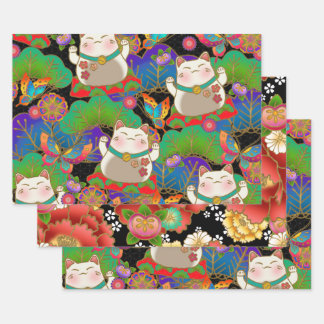 Cute maneki neko wrapping paper sheets