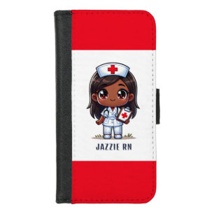 Cute Manga Black Nurse Brown Hair and Eyes Custom iPhone 8/7 Wallet Case