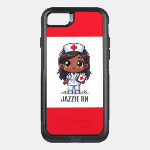 Cute Manga Black Nurse Brown Hair and Eyes Custom OtterBox Commuter iPhone SE/8/7 Case