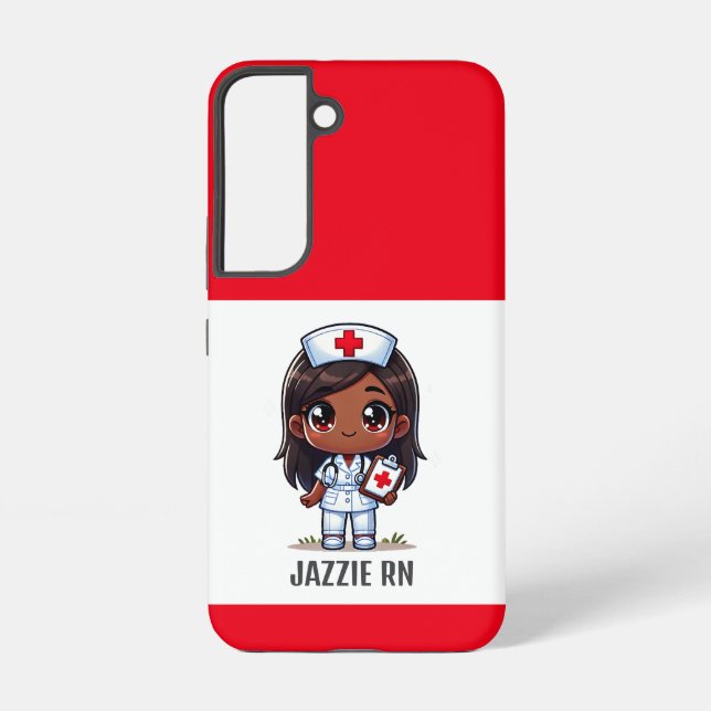 Cute Manga Black Nurse Brown Hair and Eyes Custom Samsung Galaxy Case (Back)