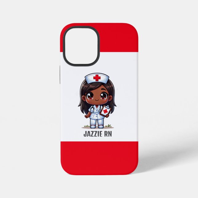 Cute Manga Black Nurse Brown Hair Eyes Custom iPhone Case (Back)