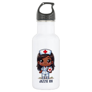 Cute Manga Black Nurse Brown Hair Personalized Stainless Steel Water Bottle