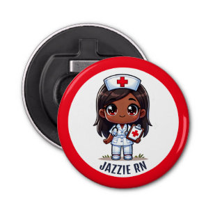 Cute Manga Black Nurse Caricature Personalized Bottle Opener