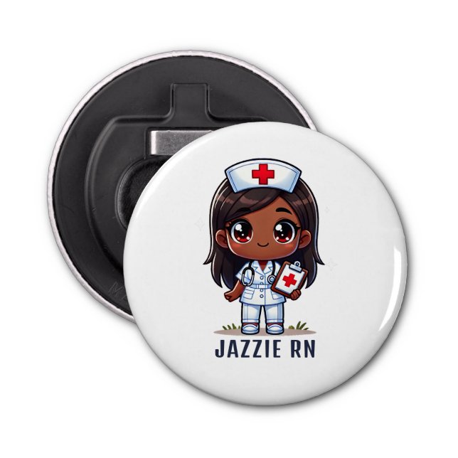 Cute Manga Black Nurse Caricature Personalized Bottle Opener (Front)