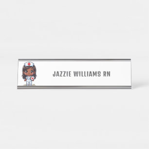 Cute Manga Black Nurse Personalized Desk Name Plate