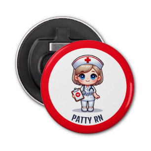 Cute Manga Blonde Nurse Caricature Personalized Bottle Opener