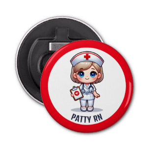 Cute Manga Blonde Nurse Caricature Personalized Bottle Opener