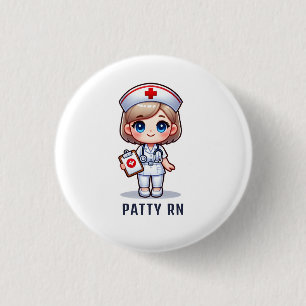 Cute Manga Blonde Nurse Caricature Personalized Button