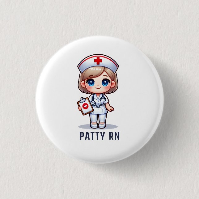 Cute Manga Blonde Nurse Caricature Personalized Button (Front)