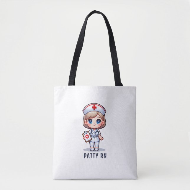 Cute Manga Blonde Nurse Caricature Personalized Tote Bag (Front)