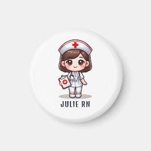 Cute Manga Brunette Nurse Caricature Personalized Magnet