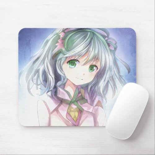 Cute Manga Girl Green Hair Waifu Kawa Anime Mouse Pad