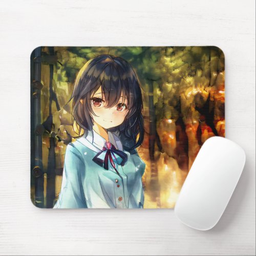 Cute Manga Girl In The Forest Waifu Kawa Anime Mouse Pad