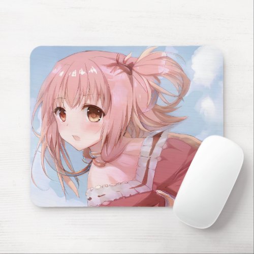 Cute Manga Girl With Pink Hair Waifu Kawa Anime Mouse Pad