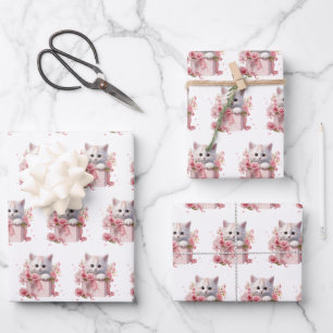 Cute Manga Kitten Pattern Wrapping Paper Sheets