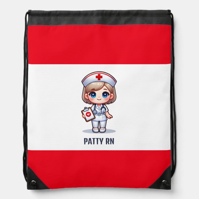 Cute Manga Nurse Blonde Blue Eyes Personalized Drawstring Bag (Front)
