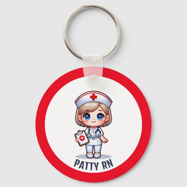 Cute Manga Nurse Blonde Hair Caricature Custom Keychain (Front)