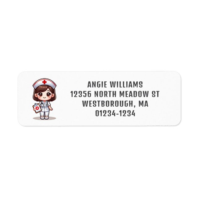Cute Manga Nurse Brown Hair Brown Eyes Custom Label (Front)