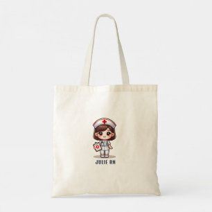 Cute Manga Nurse Brown Hair Caricature Custom Tote Bag